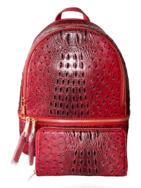 2pc Red Fashion Croc Embossed Backpack w/matching Continental Wallet - NWT